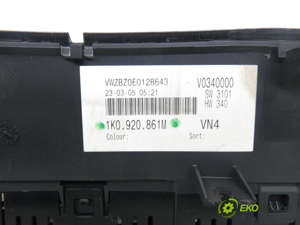 VW GOLF V (1K1) HB 2004 103,00 2.0 TDI 16V - BKD 1968,00 Prístrojovka elektrický 1K0920861M