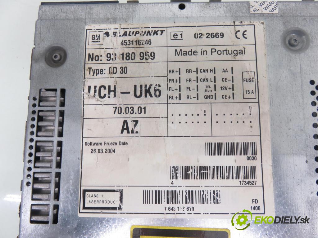 OPEL ASTRA H (A04) HB 2004 77,00 1.6 - Z 16 XEP 1598,00 RADIO CD 93180959 ; 13111165 ; 102487000