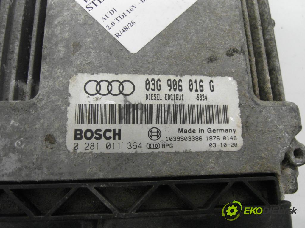 AUDI A3 (8P1) HB 2004 103,00 2.0 TDI PD 16V 140 1968,00 Riadiaca jednotka Motor 03G906016G ; 0281011364