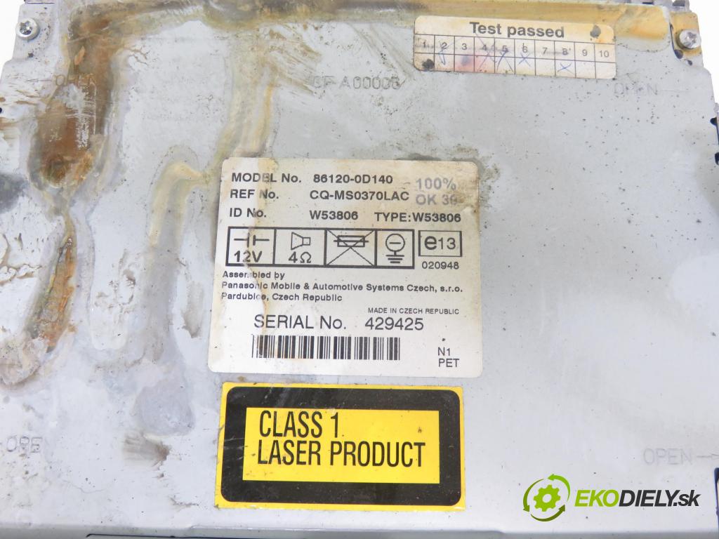 TOYOTA YARIS (_P1_) HB 2005 64,00 1.3 VVTi 87 - 2SZ-FE 1298,00 RADIO CD 861200D140