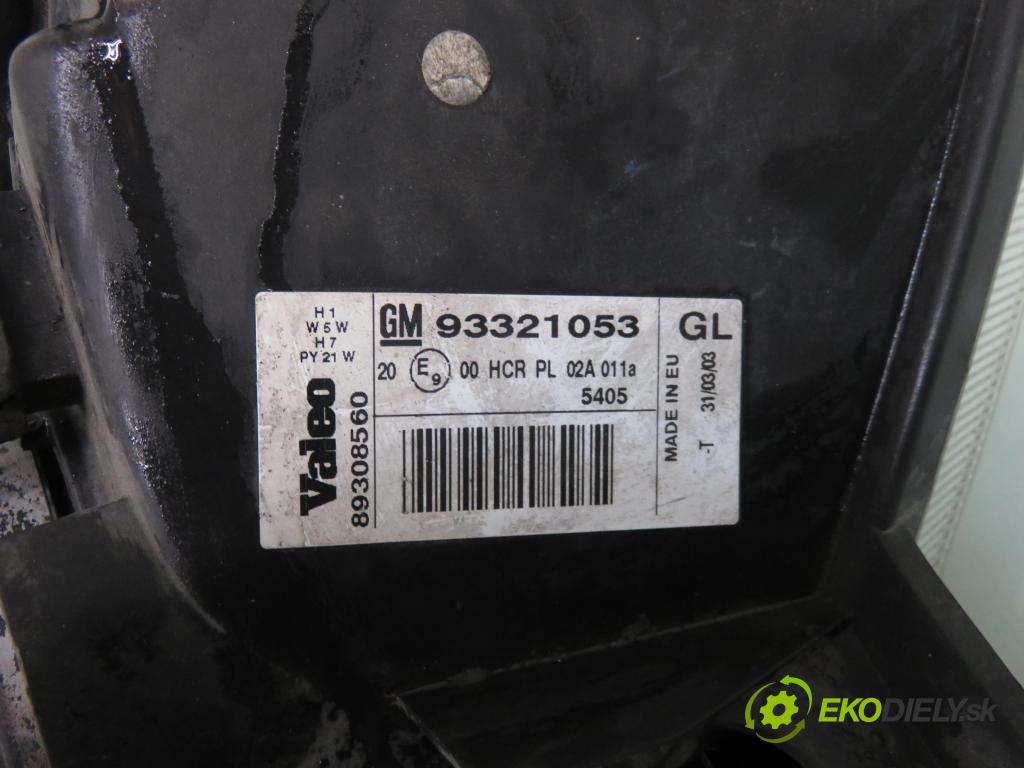 OPEL MERIVA A nadwozie wielkoprzestrzenne (MPV) (X03) MINIVAN 2003 74,00 1.6 16V - Z 16 XE 1598,00 Svetlo PP 93321053 ; 89308560
