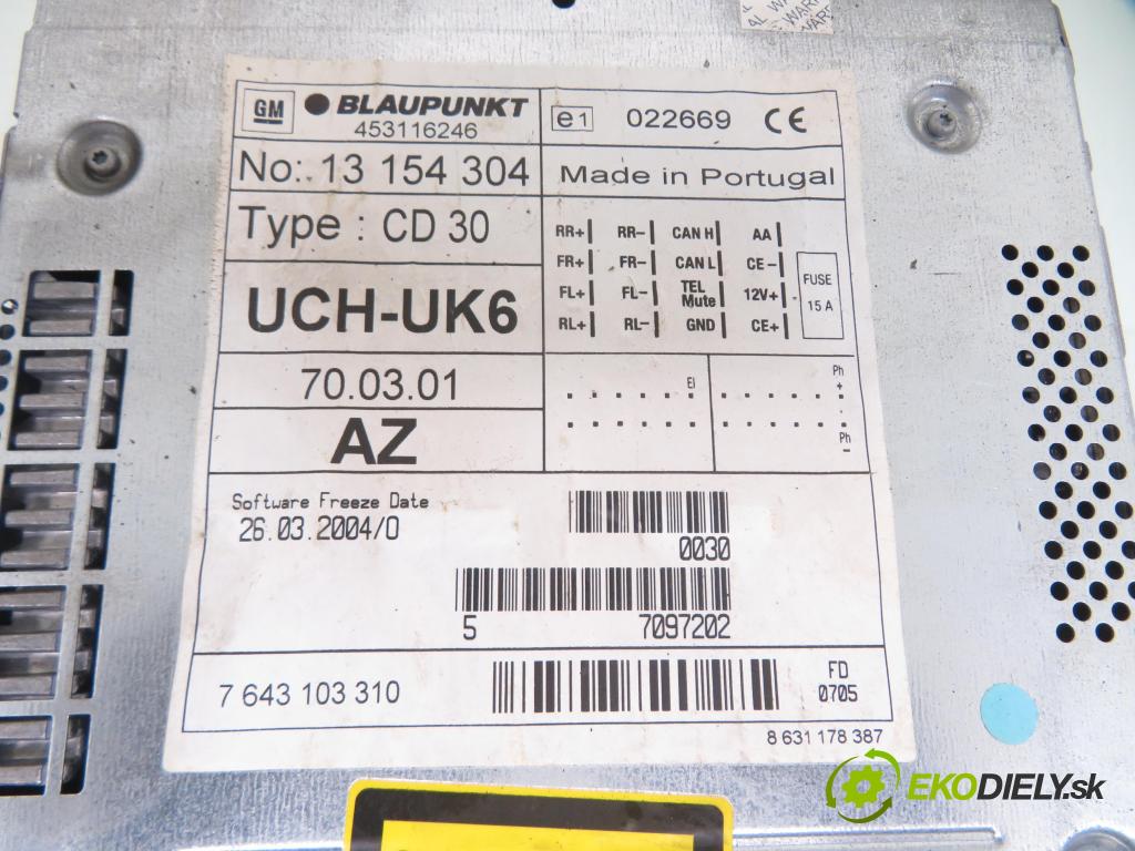 OPEL ASTRA H Kombi (A04) KOMBI 2005 77,00 1.6 - Z 16 XE1 1598,00 RADIO CD 13154304 ; 7643103310 ; 13111165