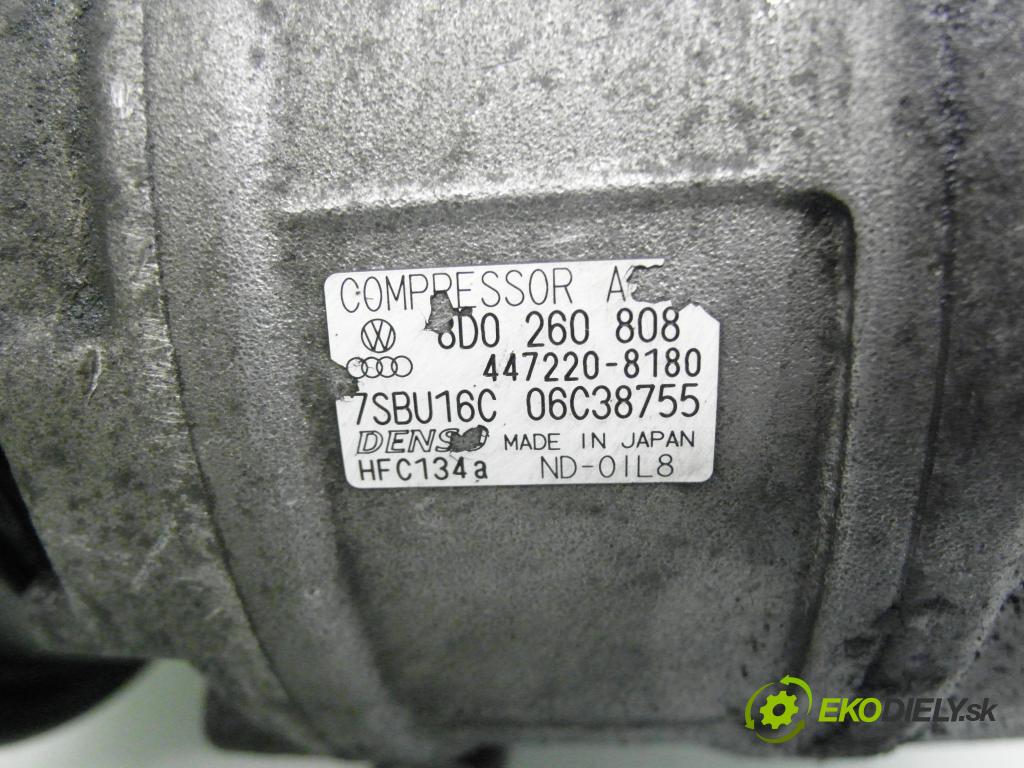 VW PASSAT B5.5 (3B3) SEDAN 2002 74,00 1.9 TDI PD 101 - AVB 1896,00 KOMPRESOR: klimatizácie 8D0260808 ; 4472208180 ; 7SBU16C (Kompresor klimatizácie)