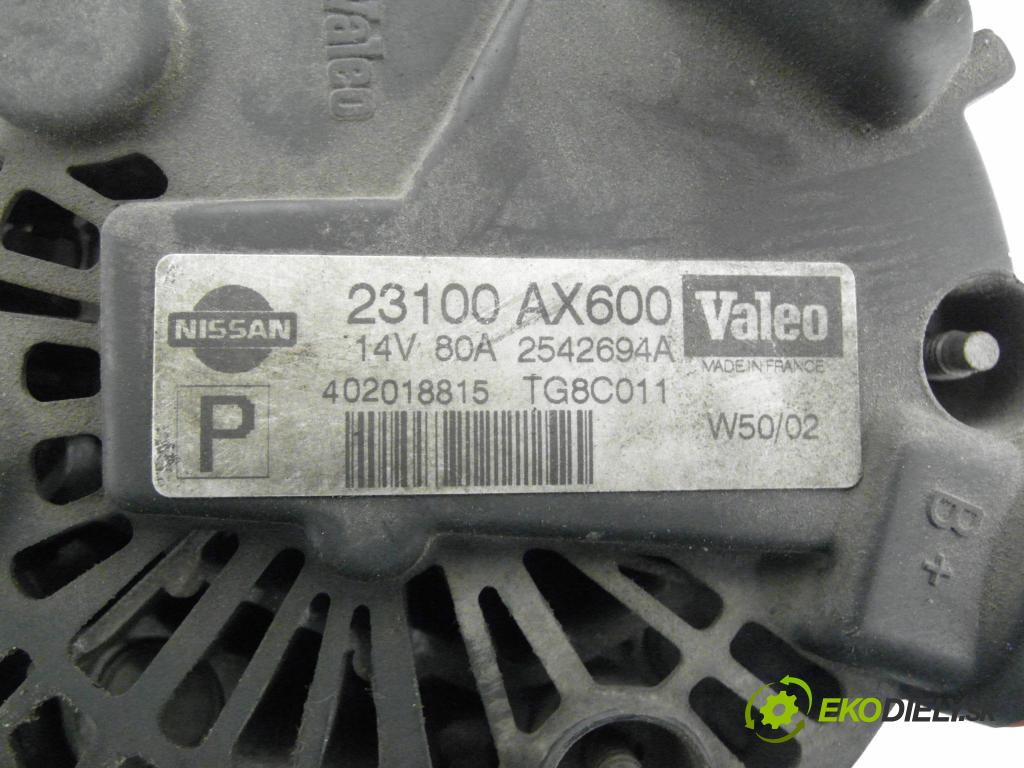NISSAN MICRA III (K12) HB 2004 65,00 1.4 - CR14DE 1386,00 Alternátor 23100AX600 ; 2542694A ; TG8C011 (Alternátor)