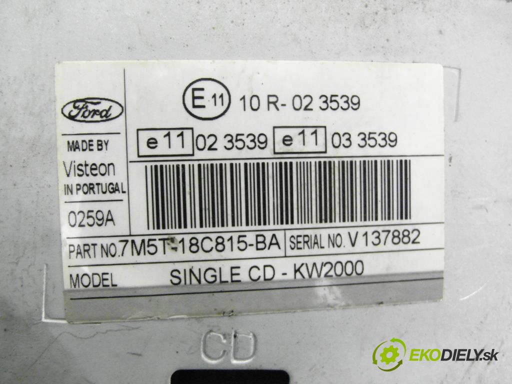 FORD FOCUS II Turnier (DA_, FFS, DS) KOMBI 2007 80,00 1.6 TDCi 109 - G8DB 1560,00 RADIO CD 10R023539 ; 7M5T18C815BA