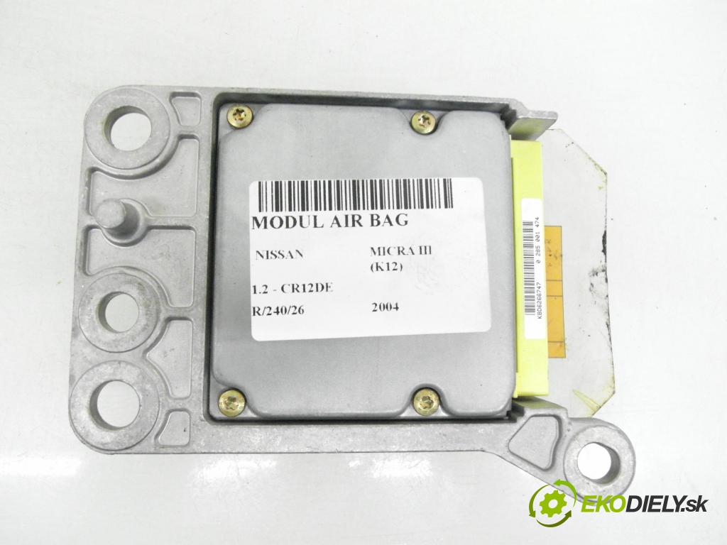 NISSAN MICRA III (K12) HB 2004 48,00 1.2 - CR12DE 1240,00 MODUL air BAG 0285001474 ; 98820AX502