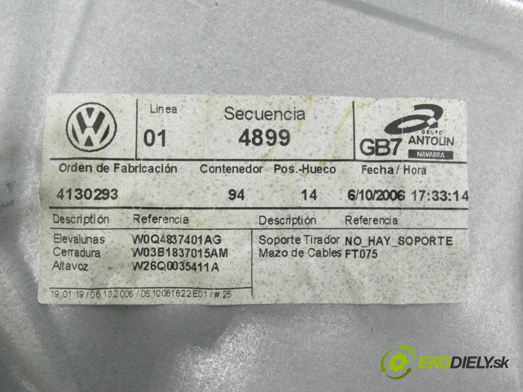 VW POLO (9N_) HB 2006 51,00 1.4 TDI - BNM 1422,00 mechanismus oken W0Q4837401AG ; 6Y2959802 ; 400893F