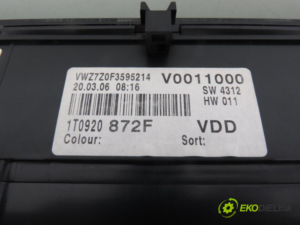 VW TOURAN (1T1, 1T2) MINIVAN 2006 77,00 1.9 TDI - BXE 1896,00 prístrojovka elektrický 1T0920872F ; V0011000