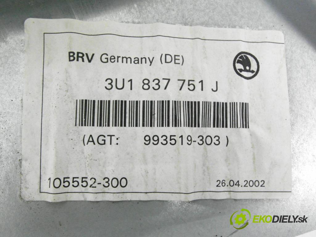 SKODA SUPERB I (3U4) SEDAN 2002 96,00 1.9 TDI - AWX 1896,00 Mechanizmus okien 105402301 ; 993519303 ; 3U1837751J