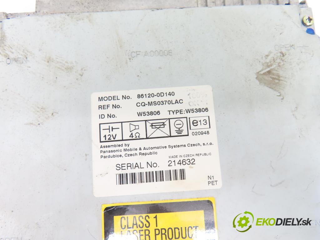 TOYOTA YARIS (_P1_) HB 2004 50,00 1.0 VVT- i 68 - 1SZ-FE 998,00 RADIO CD 861200D140
