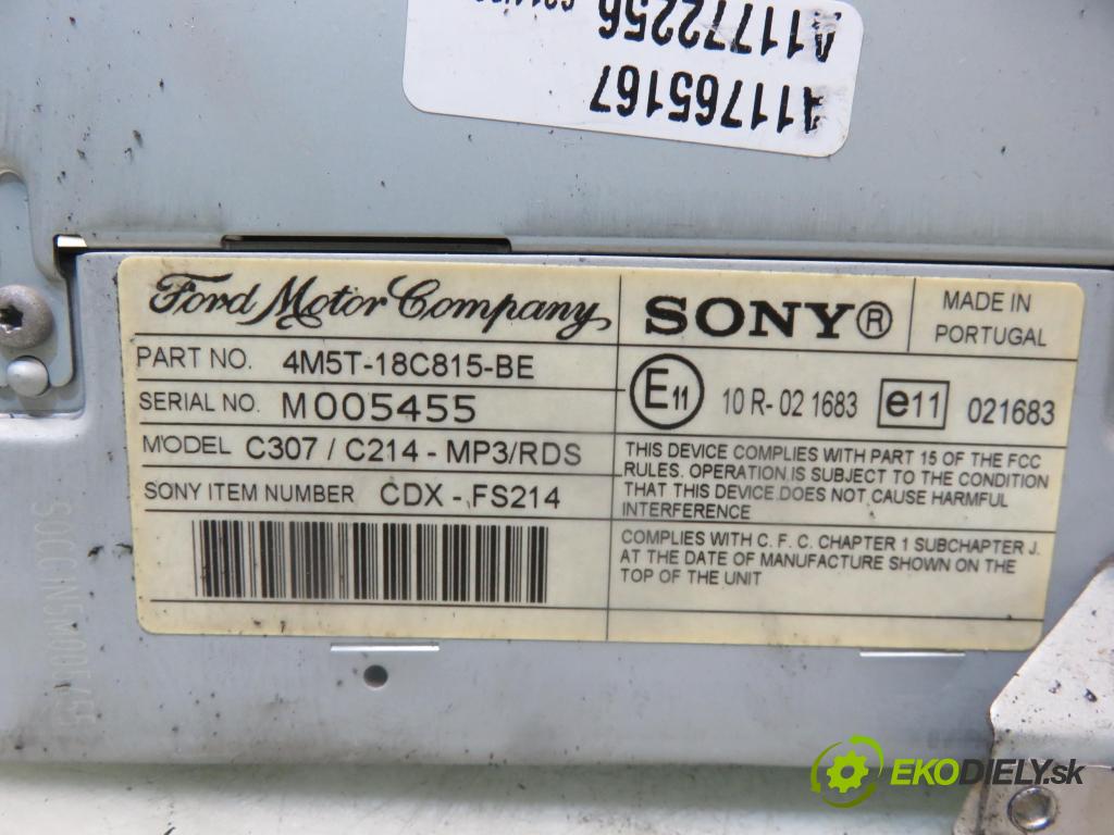 FORD FOCUS II Turnier (DA_, FFS, DS) KOMBI 2005 100,00 2.0 TDCi 136 - G6DA 1997,00 RADIO CD 4M5T18C815BE