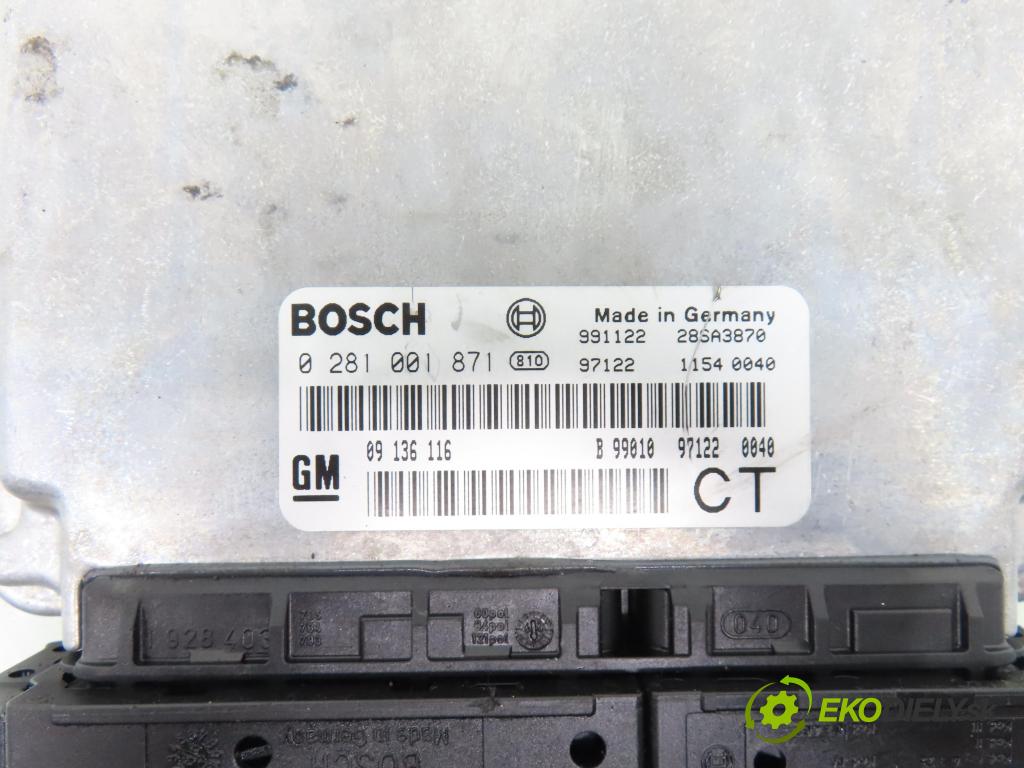 OPEL VECTRA B (J96) LIFTBACK 2000 74,00 2.0 DTI 16V - X 20 DTH 1995,00 Riadiaca jednotka Motor 0281001871 ; 09136116