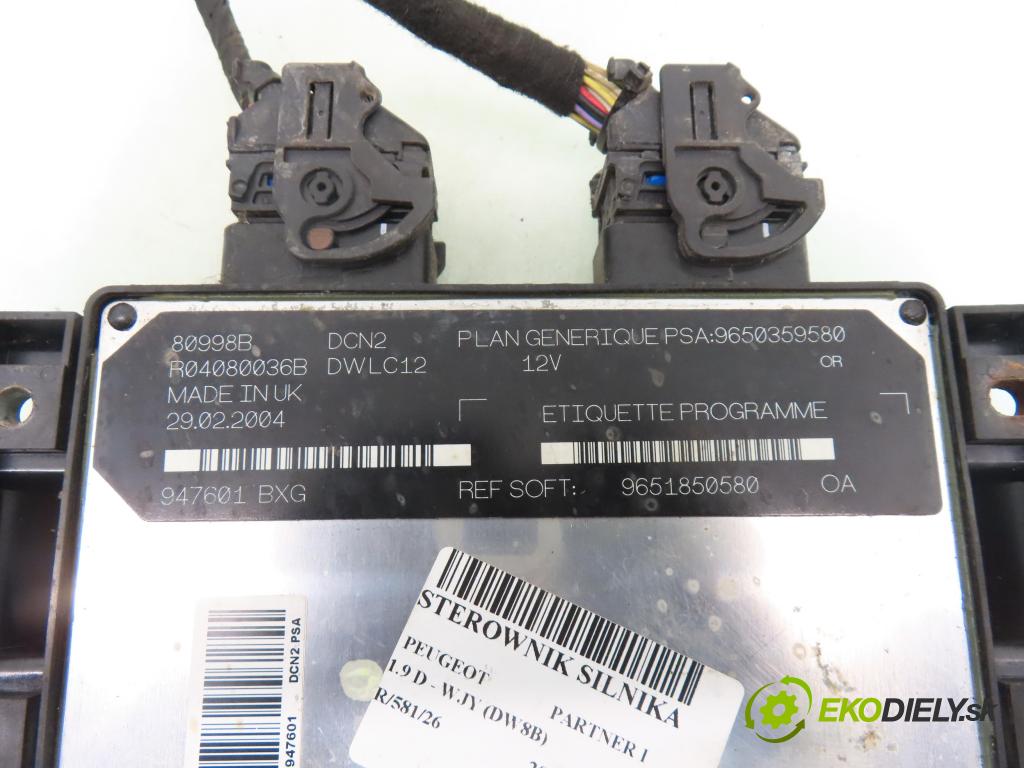 PEUGEOT PARTNER Combispace (5F) KOMBIVAN 2004 51,00 1.9 D - WJY (DW8B) 1868,00 řídící jednotka motora R04080036B