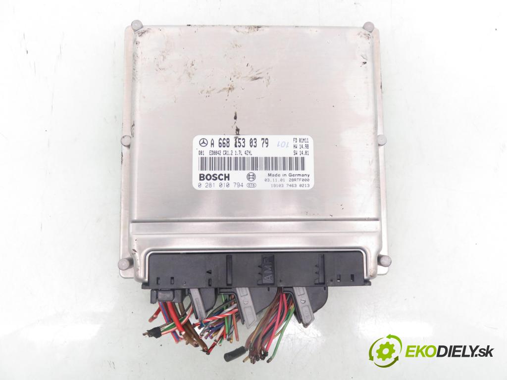 MERCEDES-BENZ KLASA A (W168) HB 2001 55,00 A 160 CDI 75 - OM 668.940 1689,00 Riadiaca jednotka Motor A6681530379 ; 0281010794
