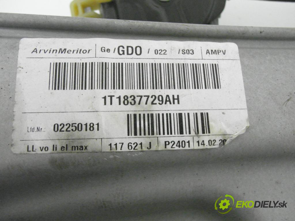 VW TOURAN (1T1, 1T2) MINIVAN 2006 103,00 2.0 TDI - BMM 1968,00 Mechanizmus okien 1T1837729AH ; 1T0959701C ; 1K0959793H