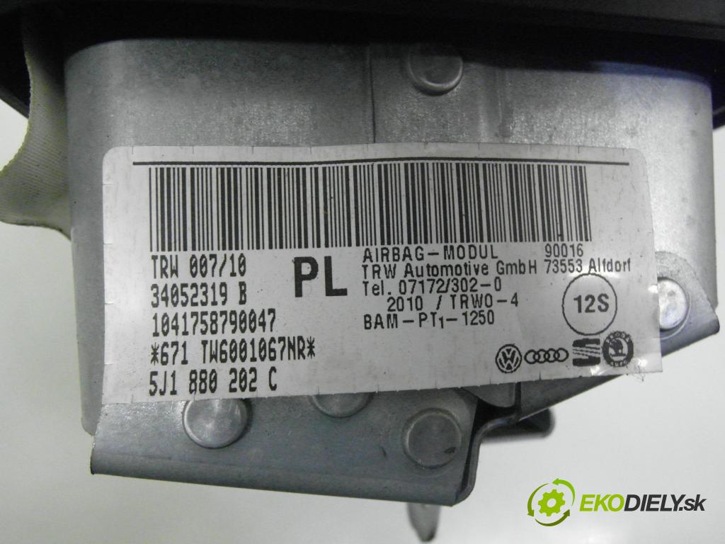 SKODA FABIA II (542) HB 2010 77,00 1.9 TDI - BSW 1896,00 AirBag air BAG CESTUJÍCÍ: 5J1880202C ; 34052319B ; 34040142A