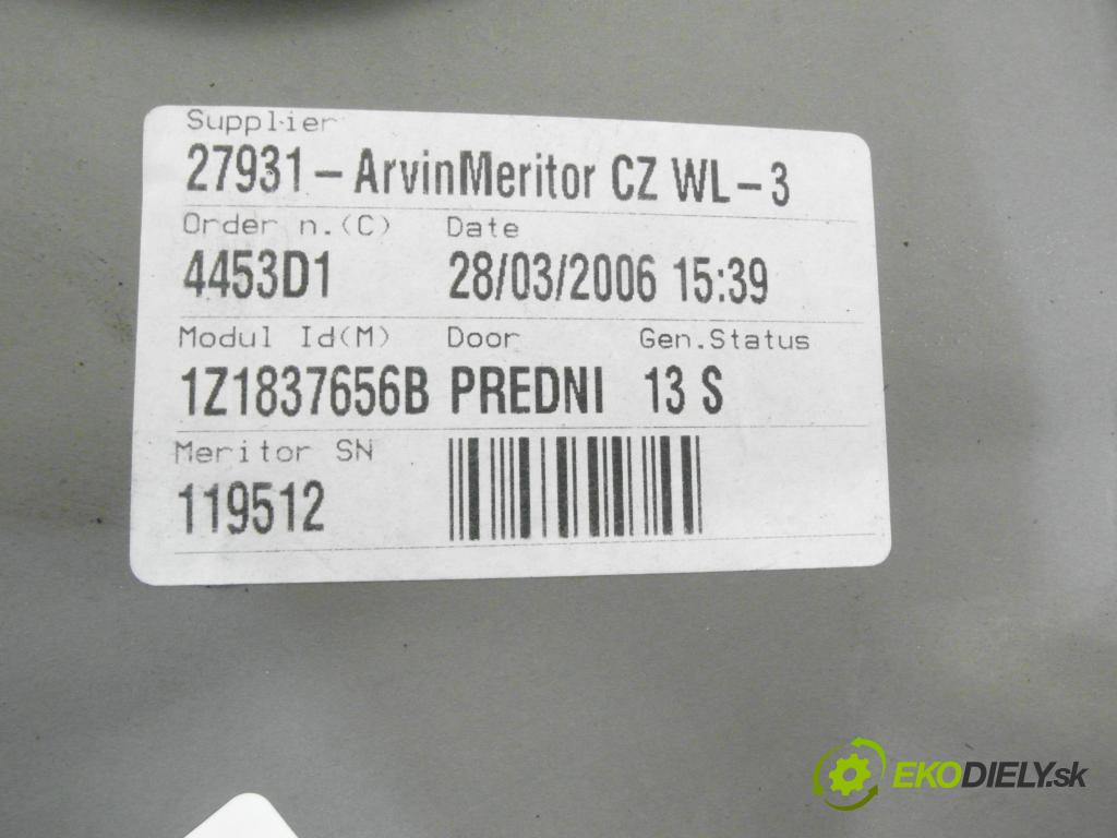 SKODA OCTAVIA II (1Z3) SEDAN 2006 103,00 2.0 TDI 16V - BKD 1968,00 mechanismus oken PPE 1K0959792G ; 1T0959702B ; 1Z1837656B