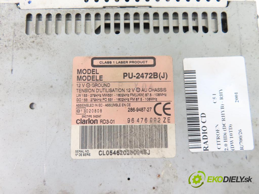 CITROEN C5 I (DC_) SEDAN 2001 66,00 2.0 HDi (DCRHYB) - RHY (DW10TD) 1997,00 RADIO CD 96476992ZE ; PU2472B