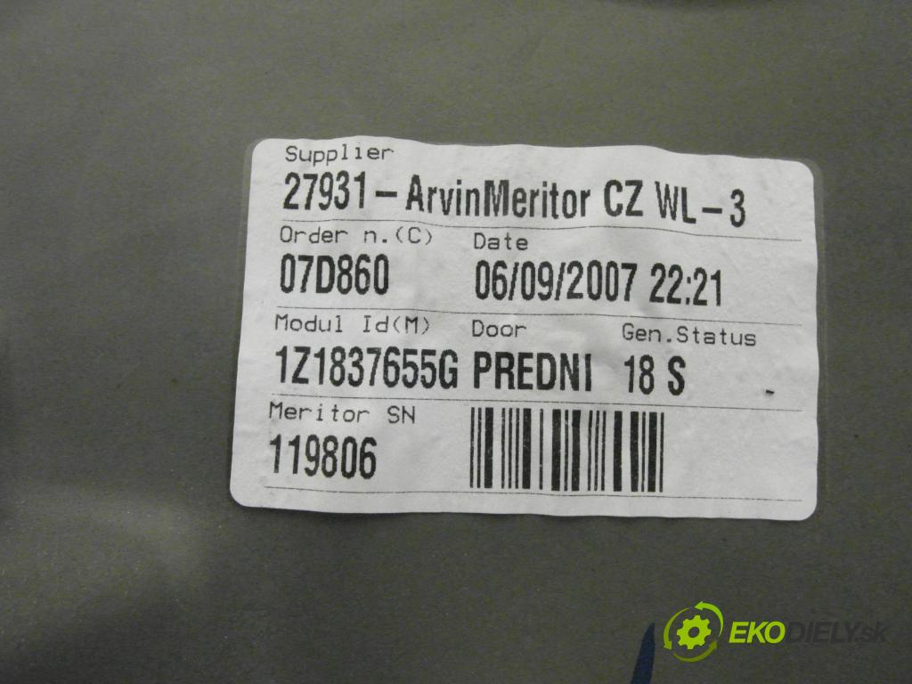 SKODA OCTAVIA II Combi (1Z5) KOMBI 2007 103,00 2.0 TDI 16V - BKD 1968,00 Mechanizmus okien 1Z1837655G ; 1K0959793J ; 1T0959701D