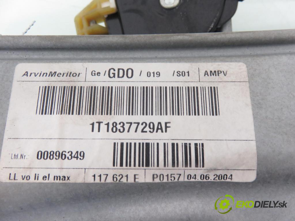 VW TOURAN (1T1, 1T2) MINIVAN 2004 103,00 2.0 TDI 16V 140 - BKD 1968,00 Mechanizmus okien 1T1837729AF ; 1T0959701A ; 1K0959793D