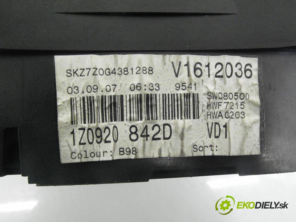 SKODA OCTAVIA II Combi (1Z5) KOMBI 2007 103,00 2.0 TDI 16V - BKD 1968,00 Prístrojovka elektrický 1Z0920842D ; V1612036