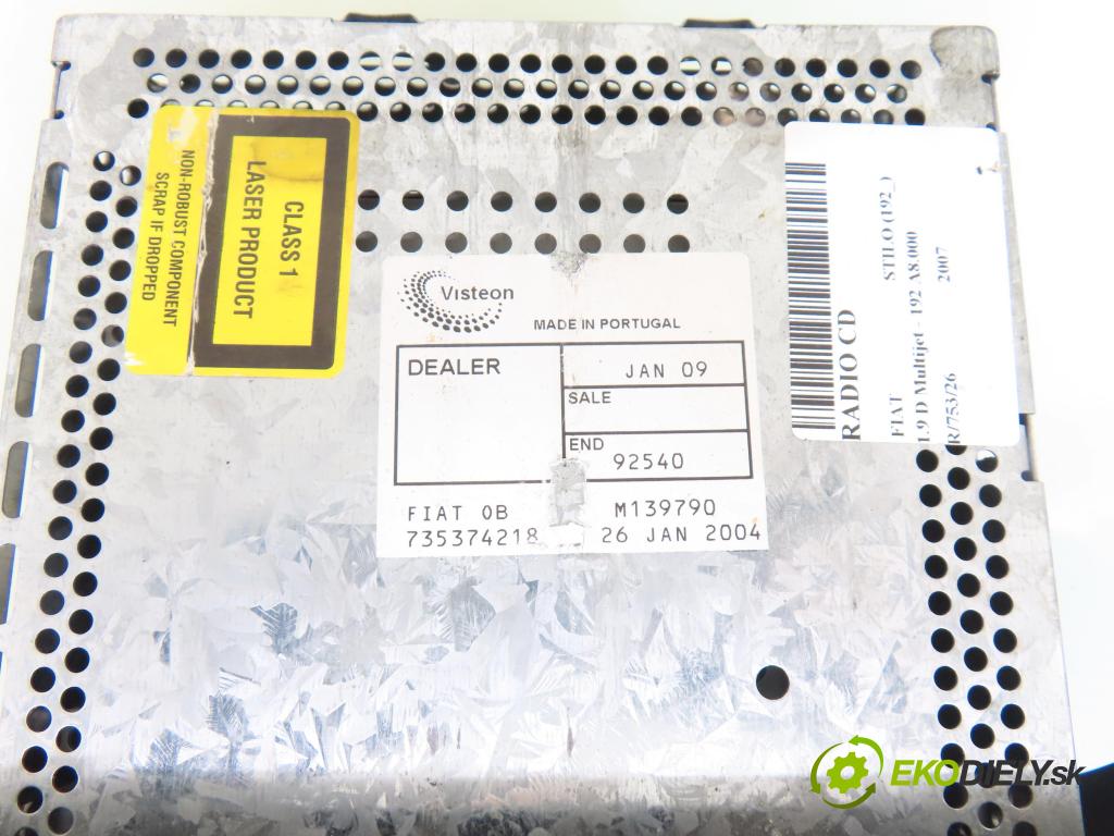 FIAT STILO (192_) HB 2007 88,00 1.9 D Multijet - 192 A8.000 1910,00 RADIO CD 735374218 ; 2FCF18C838JA