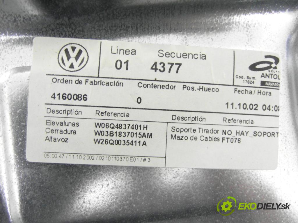 VW POLO (9N_) HB 2002 47,00 1.2 12V 64 - AZQ 1198,00 Mechanizmus okien 6Q4837401H ; 6Q2959802A