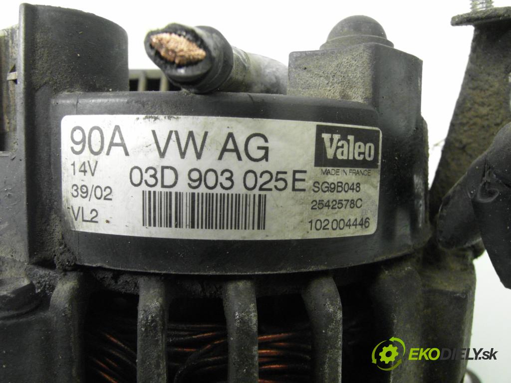 VW POLO (9N_) HB 2002 47,00 1.2 12V 64 - AZQ 1198,00 Alternátor 03D903025E ; SG9B048 ; 2542578C (Alternátor)