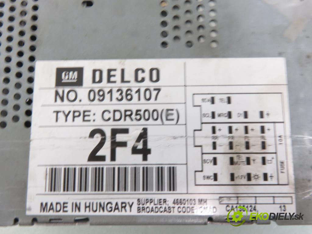 OPEL ZAFIRA A Nadwozie Wielkopojemne (MPV) (T98)  MINIVAN 1999 85,00 1.8 16V 116 - X 18 XE1 1796,00 RADIO CD 09136107 ; CRD500E
