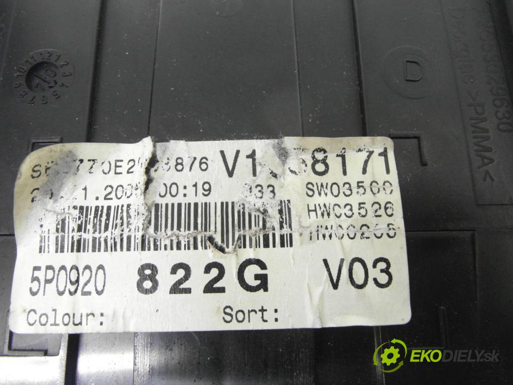 SEAT ALTEA (5P1) MINIVAN 2005 77,00 1.9 TDI PD 105 - BXE 1896,00 prístrojovka elektrický 5P0920822G