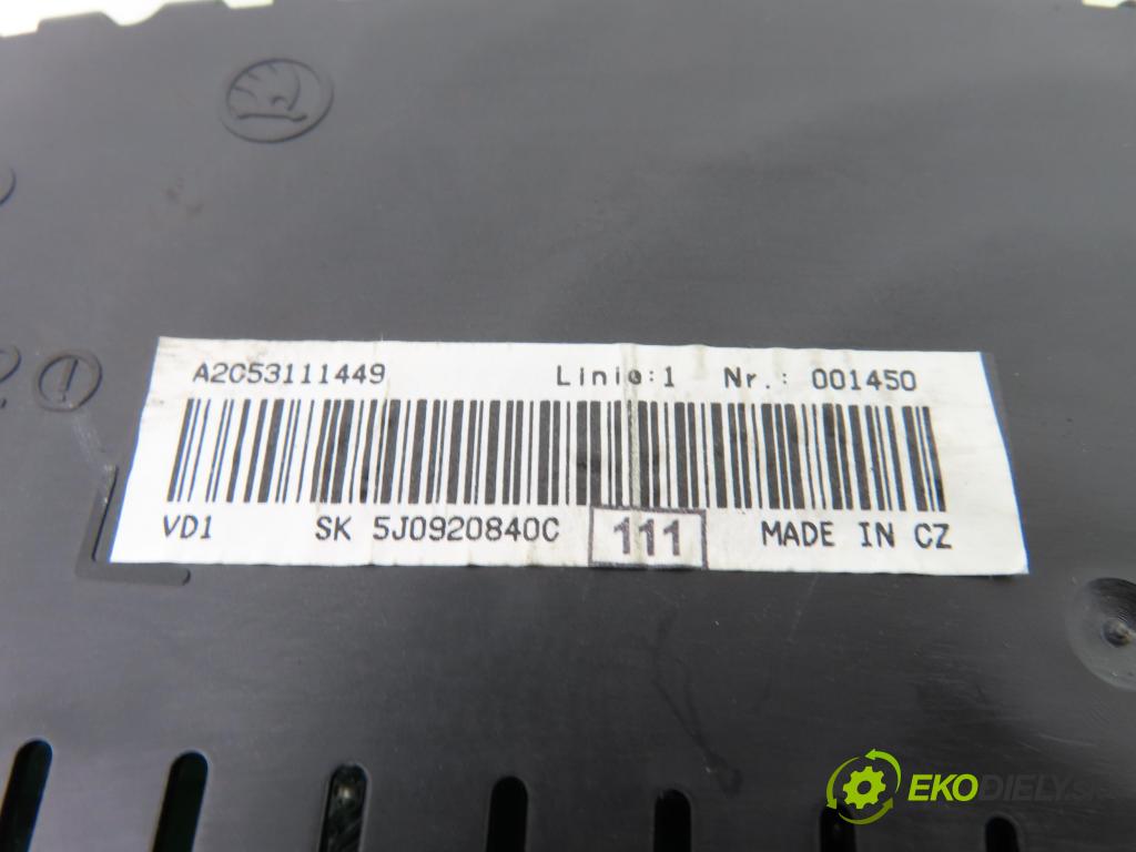 SKODA ROOMSTER (5J) KOMBIVAN 2007 59,00 1.4 TDI - BMS 1422,00 prístrojovka elektrický 5J0920840C