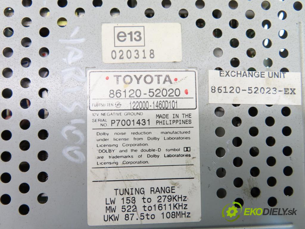 TOYOTA YARIS (_P1_) HB 2000 50,00 1.0 (SCP10_) - 1SZ-FE 998,00 RADIO modul 8612052020