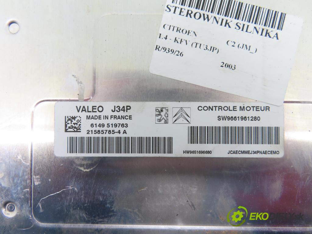 CITROEN C2 (JM_) HB 2003 50,00 1.4 - KFV (TU3JP) 1360,00 Riadiaca jednotka Motor SW9661961280 ; HW9651696680 ; 215857854A