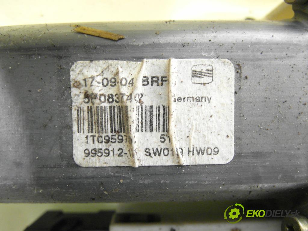 SEAT ALTEA (5P1) MINIVAN 2005 77,00 1.9 TDI - BXE 1896,00 mechanismus oken PPE 5P0837402 ; 1K0959792C ; 5P0837402