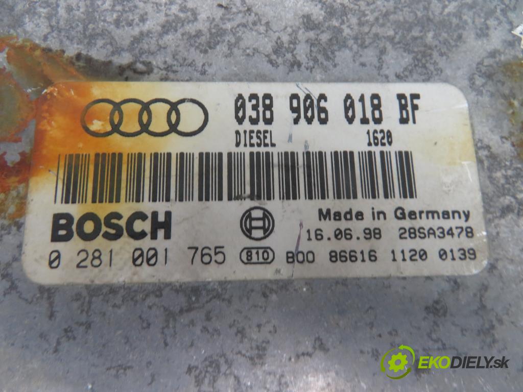 AUDI A4 (8D2, B5) SEDAN 1998 55,00 1.9 TDI 75 - AFF 1896,00 řídící jednotka motora 038906018BF; 0281001765; 0 281 001 765