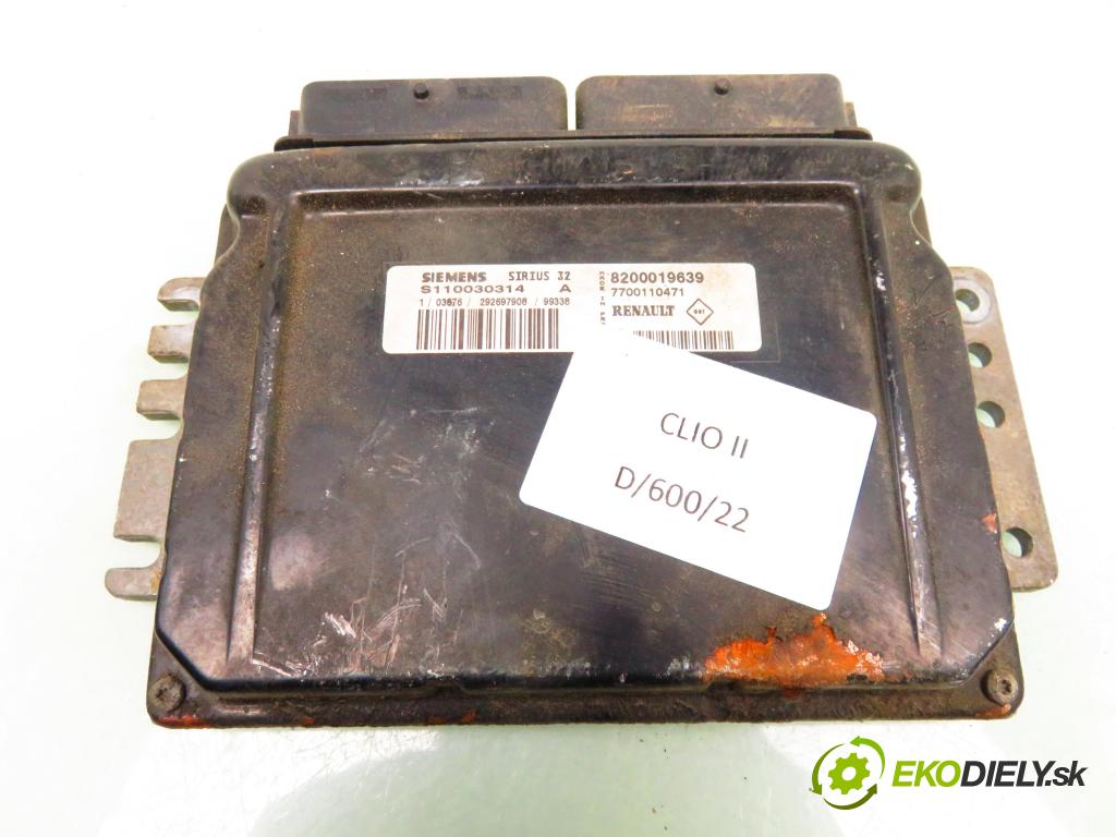 RENAULT CLIO II (BB_, CB_) HB 2000 55,00 1.4 (B/CB0C) - E7J 634 1390,00 řídící jednotka motora S110030314A; 8200019639; 7700110471