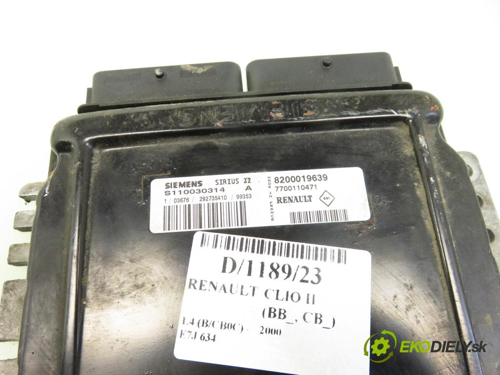 RENAULT CLIO II (BB_, CB_) HB 2000 55,00 1.4 (B/CB0C) - E7J 634 1390,00 řídící jednotka motora S110030314A ; 8200019639 ; 7700110471
