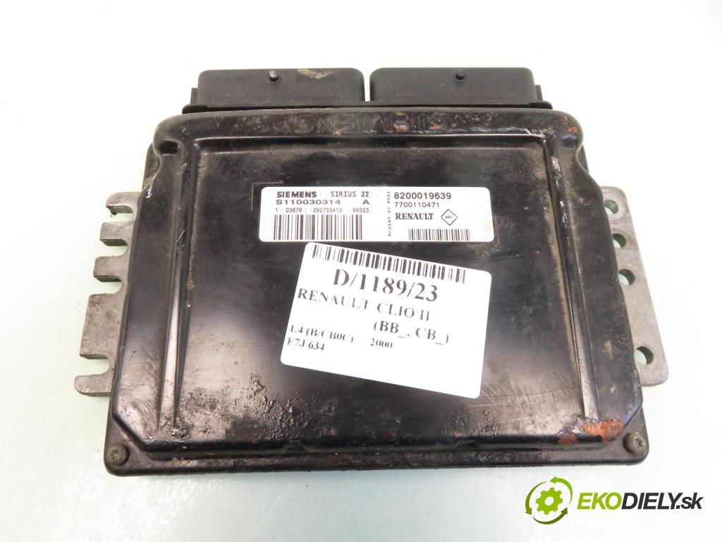RENAULT CLIO II (BB_, CB_) HB 2000 55,00 1.4 (B/CB0C) - E7J 634 1390,00 řídící jednotka motora S110030314A ; 8200019639 ; 7700110471