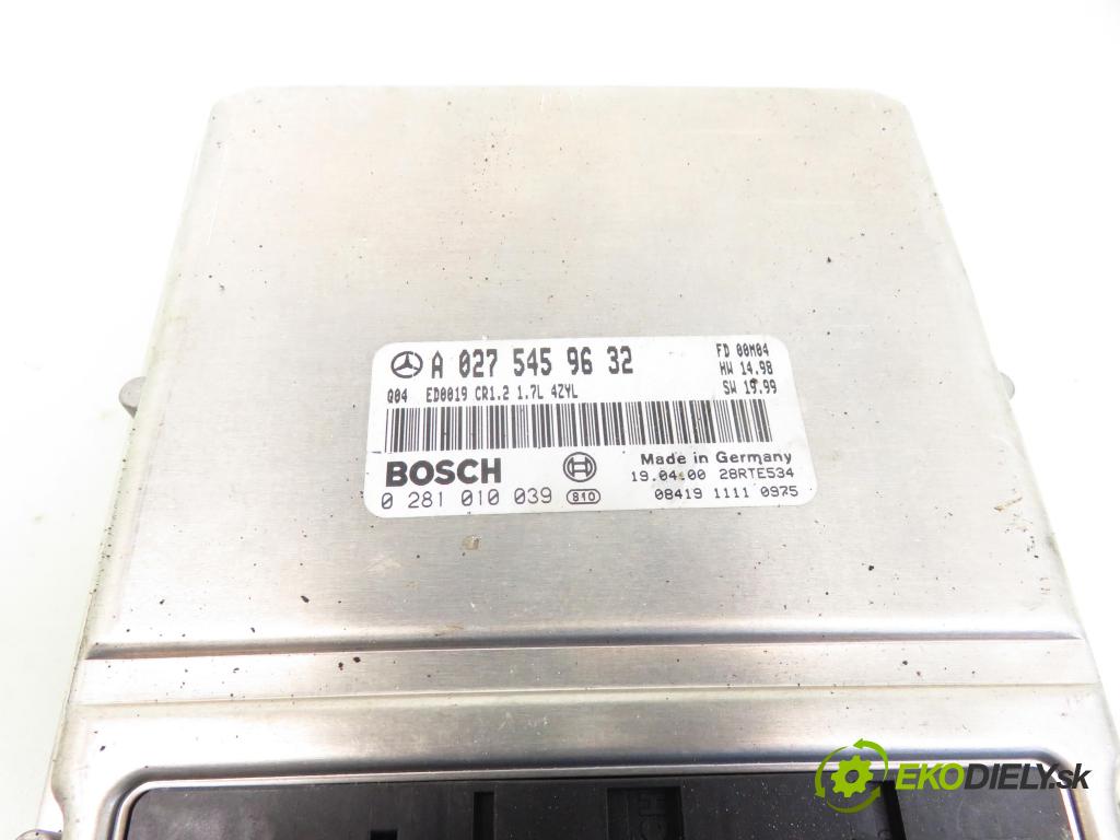 MERCEDES-BENZ KLASA A (W168) HB 2000 66,00 1.7 CDI 90 1689,00 Riadiaca jednotka Motor A0275459632 ; 0281010039
