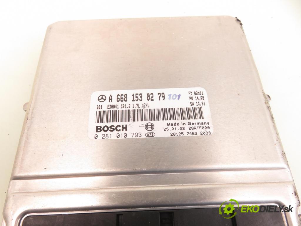 MERCEDES-BENZ KLASA A (W168) HB 2002 70,00 A 170 CDI 95 - OM 668.942 1689,00 Riadiaca jednotka Motor A6681530279 ; 0281010793