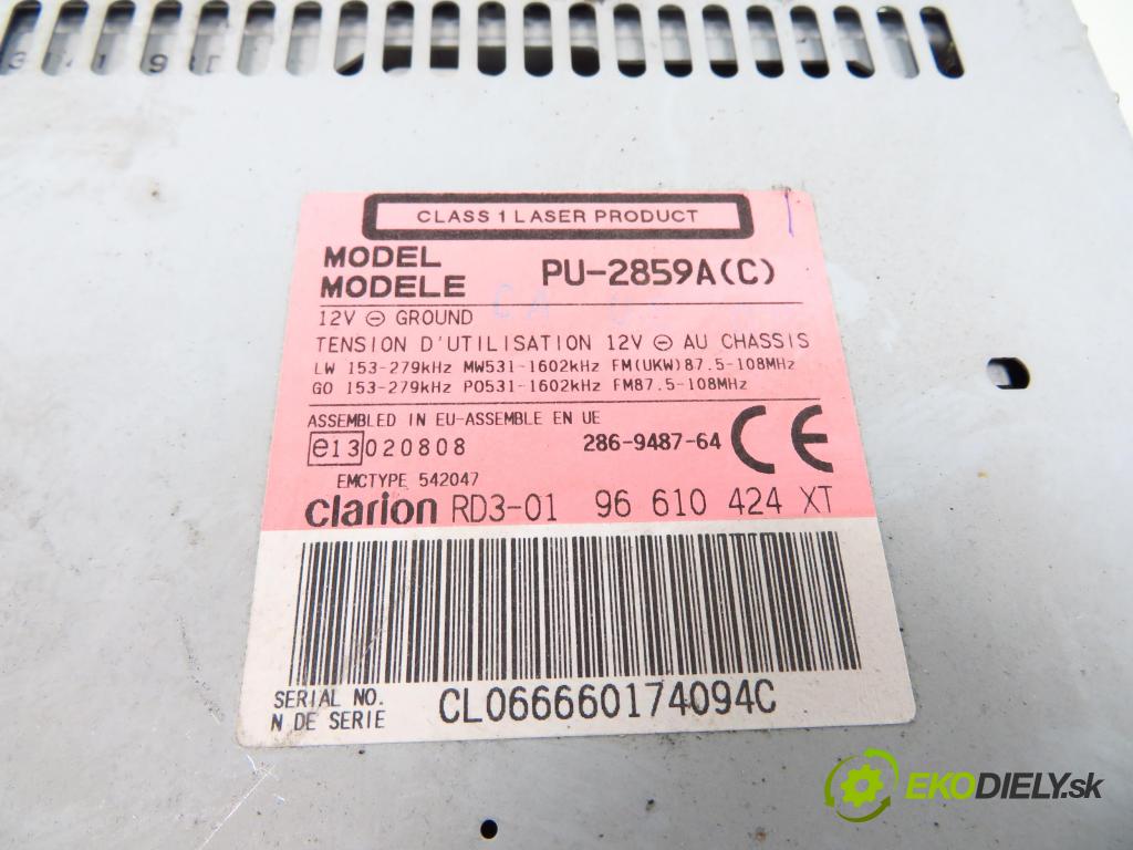 PEUGEOT 206 liftback (2A/C) HB 2006 55,00 1.4 75 - KFW 1360,00 RADIO CD 96610424XT