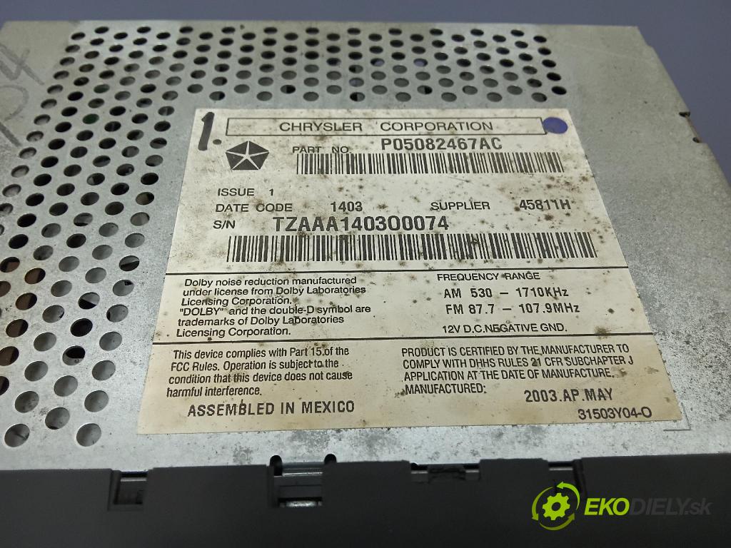 Chrysler Pacifica 2004 Radio I Navigácia: P05082467AC