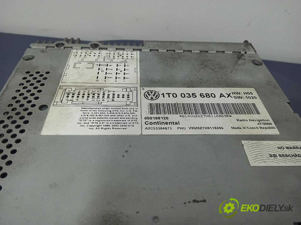 Vw Jetta 2008 Radio I Navigace: 1T0035680AX