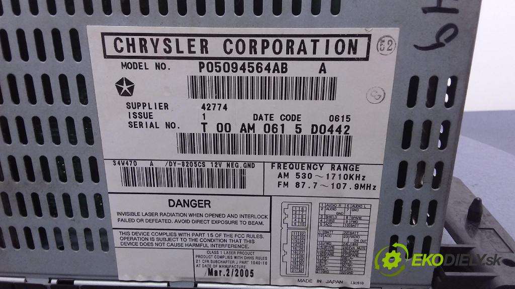 Chrysler Pacifica 2004 Radio I Navigácia: P0509456AB