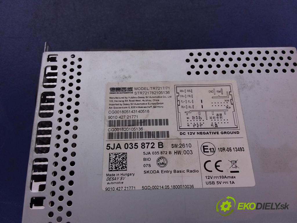 Skoda Rapid 2018 Radio I Navigácia: 5JA035872B