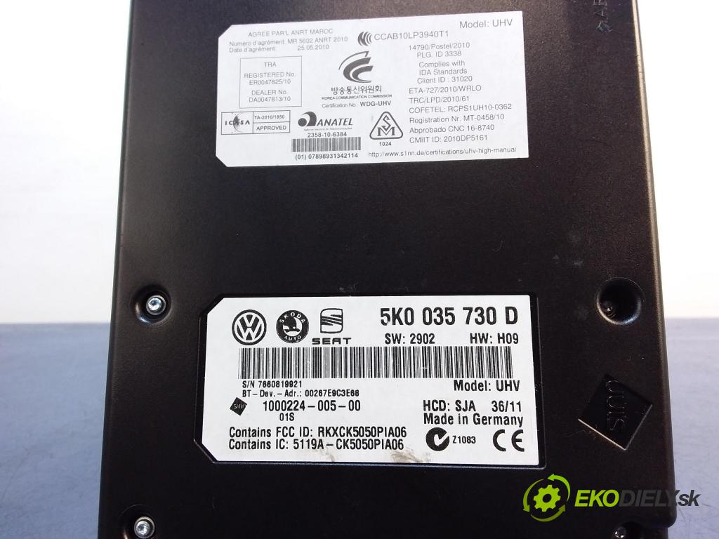 Vw Touran 2011 řídící jednotka Bluetooth: / Telefonu: 5K0035730D