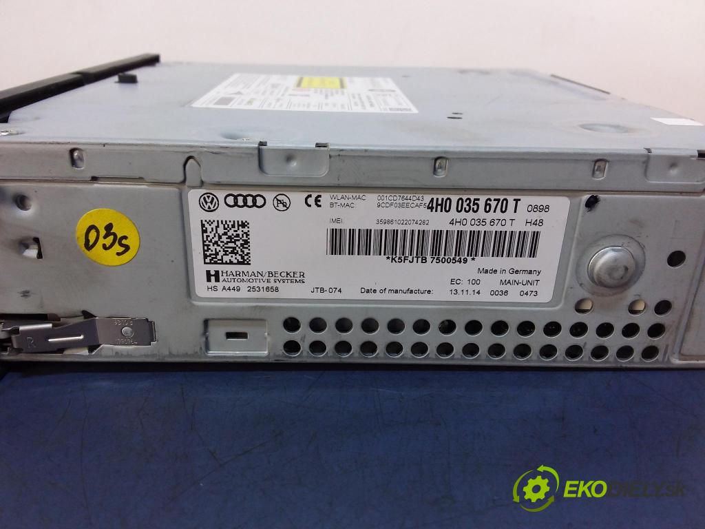 Audi A8 2014 Radio I Navigácia: 4H0035670T