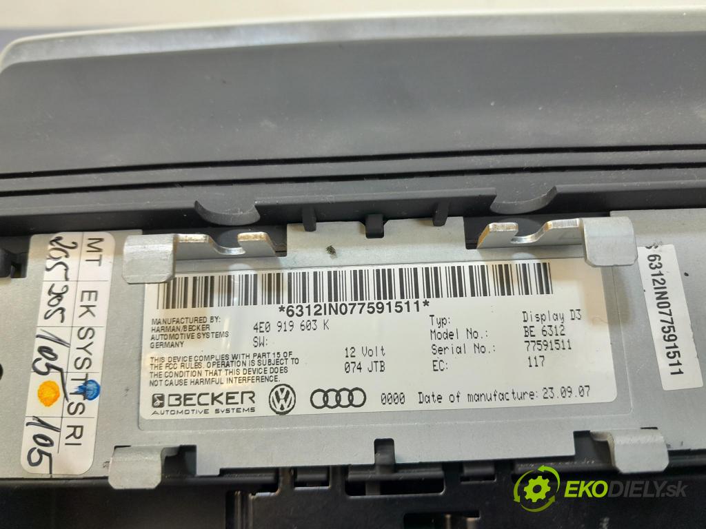 Audi A8 2007 Zobrazit: Rádio: / GPS 4E0919603K