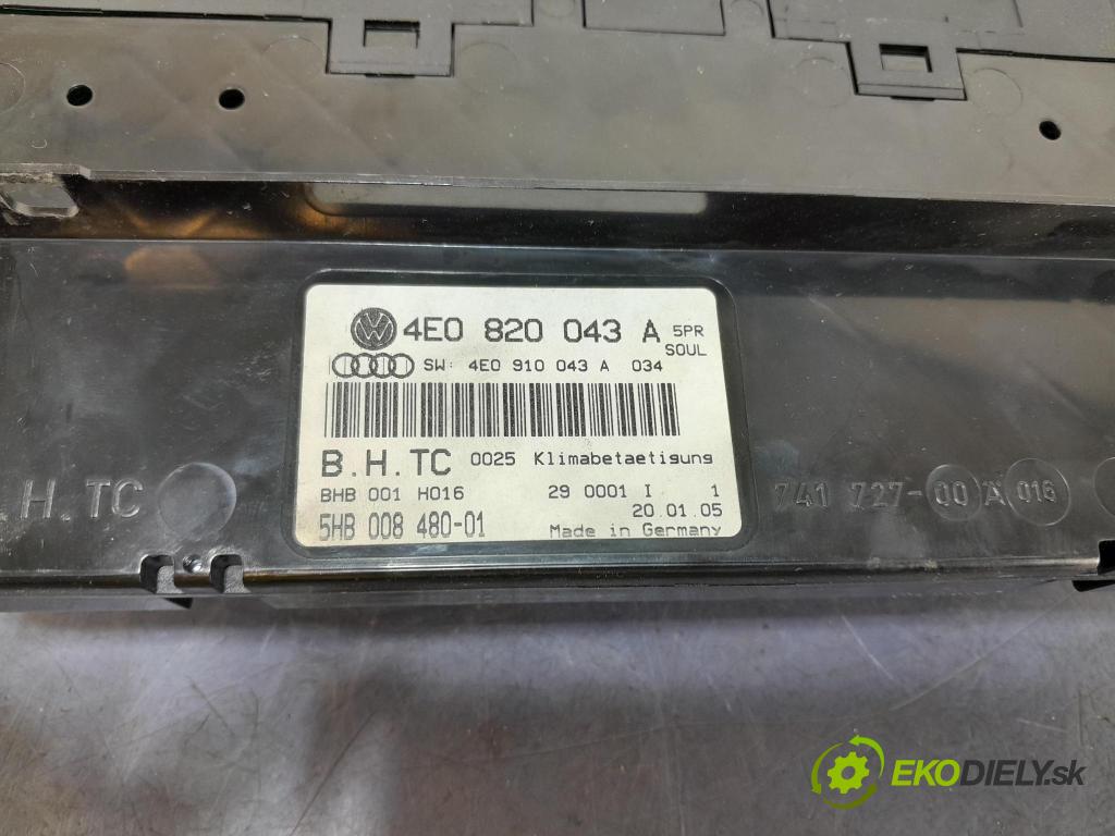 Audi A8 2004 prepínač Klimatizácia: Prúd vzduchu: 4E0820043A
