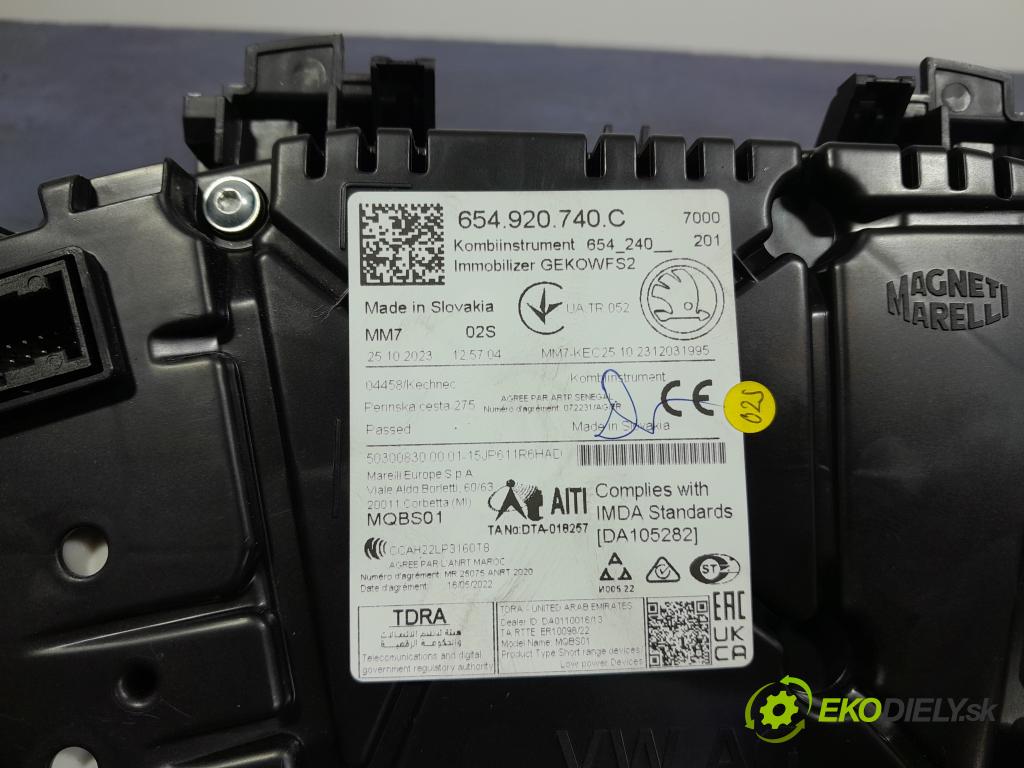 Skoda Fabia 2023 prístrojovka/ budíky 654920740C